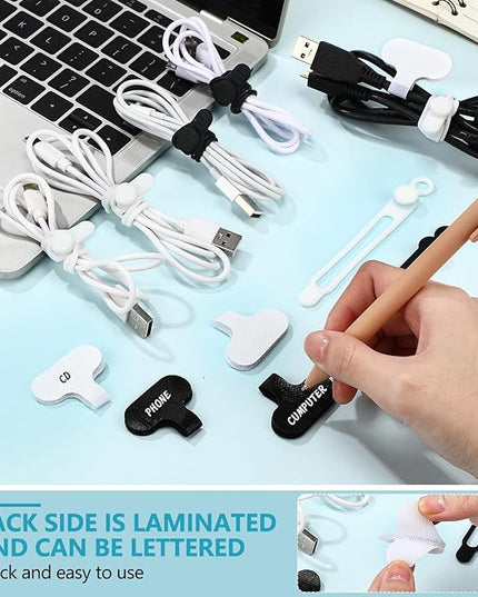 40 Pcs Silicone Cable Ties and Cable Labels Sets 20 Silicone Cord Ties 20 Identification Cord Labels Multipurpose Reusable Wire Organizer for Fastening Phone Charger Home Office Supplies