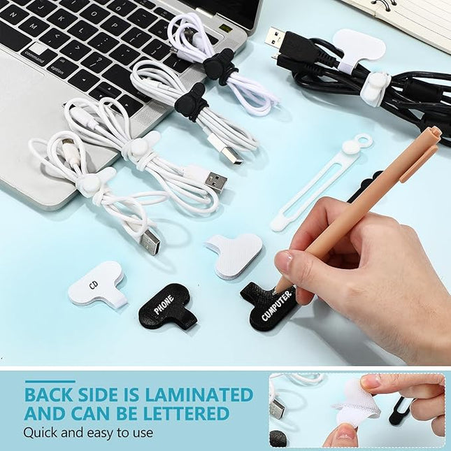 40 Pcs Silicone Cable Ties and Cable Labels Sets 20 Silicone Cord Ties 20 Identification Cord Labels Multipurpose Reusable Wire Organizer for Fastening Phone Charger Home Office Supplies