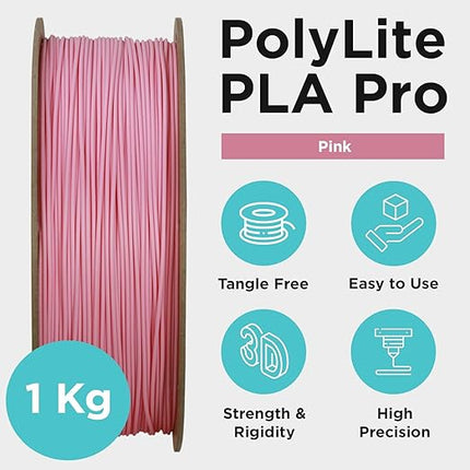 Polymaker PLA PRO Filament 1.75mm 1kg, Tough & High Rigidity Pink 3D Printing Filament, PolyLite PLA PRO 3D Printer Filament 1.75mm, Print with Most 3D Printers