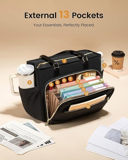 LOVEVOOK Teacher Tote Bag, Laptop Bag for Women with Accordion File Organizer, Nurse Work Bag for Office & Business Supplies