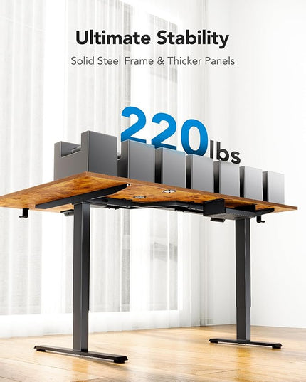 HUANUO 71x48 inch Dual Motor L Shaped Electric Standing Desk with 3 Preset Heights, Electric Height Adjustable Computer Table, 2 Hooks & Cable Tray, Raising Desk for Home Office, Vintage Brown