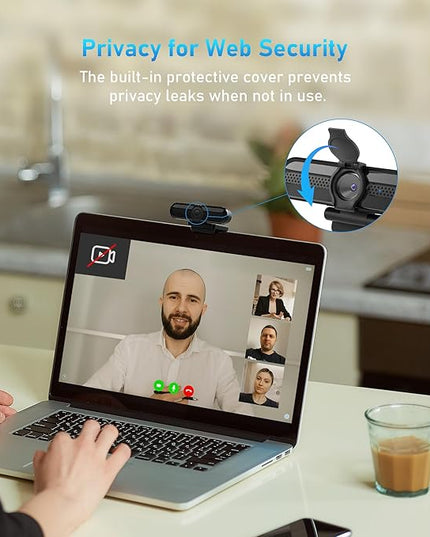 2K Webcam, FHD Computer Streaming Camera with 2K/30fps, 1080P/60fps, Autofocus, Dual Noise-Cancelling Microphones and Tripod, for Computer/Zoom/Skype/Teams/Laptop/MacBook/Windows