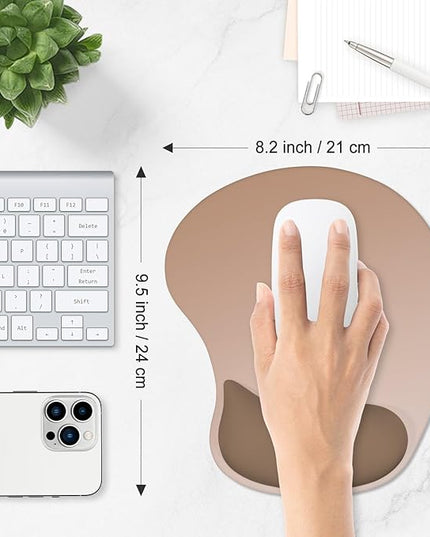 ITNRSIIET Ergonomic Mouse Pad, Cushioned Gel Wrist Rest, Non-Slip Base, Smooth Surface, Cute Multi-Color, 9.5 x 8.2 in, Soft Brown Gradient