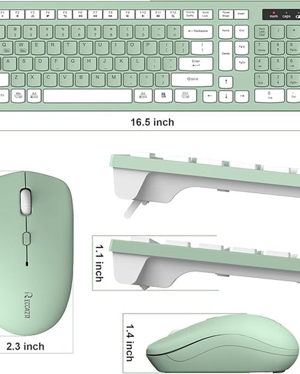 Wireless Keyboard and Mouse Combo, Full-Sized Wireless Keyboard and Adjustable DPI Mouse, 2.4GHz USB Receiver, Silent Keyboard and Mouse for PC, Windows, MAC, Desktop, Laptop (Avocado Green)
