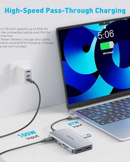 USB C Docking Station Dual Monitor, 10-in-1 USB C to Dual HDMI Adapter with 2HDMI Ports, USBC & USBA 3.0, SD/Micro SD, 100W PD, Laptop Docking Station for Dell XPS/HP/Lenovo/Mac/Surface etc