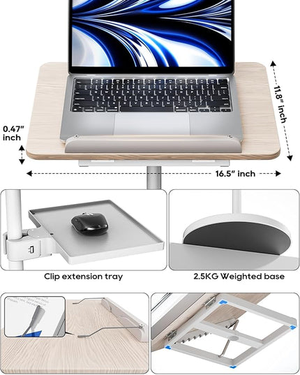 2 in 1 Adjustable Book Stand - Dual-Use Floor and Desktop Book Holder Stand, Height Adjustable 23.5-52 in, Elastic Page Clips for Music Sheet, Recipe, Tablet, Laptop-White