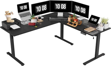 SANODESK Electric Corner L-Shaped 71 x 63 in Standing Desk, Memory Height Adjustment, Black Top Black Frame
