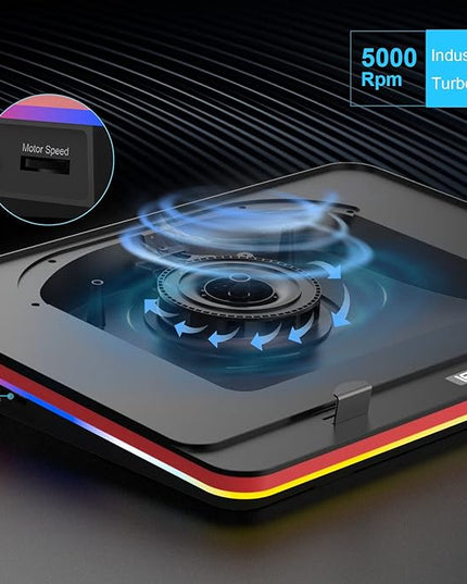 IETS GT500 Powerful Turbo-Fan (5000 RPM) RGB Laptop Cooling Pad with Infinitely Variable Speed,Seal Foam for Rapid Cooling Gaming Laptop,Dust Filter for Protect Laptop,13-17.3inch Laptop Cooler