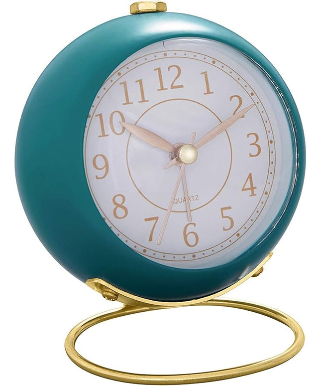 SHISEDECO Small Tableclocks Classic Non-Ticking Tabletop Alarm Clock with Backlight, Battery Operated Astronaut Deskclock with HD Glass for Living Room Bedroom Bedside Indoor Decor (Lake Blue)