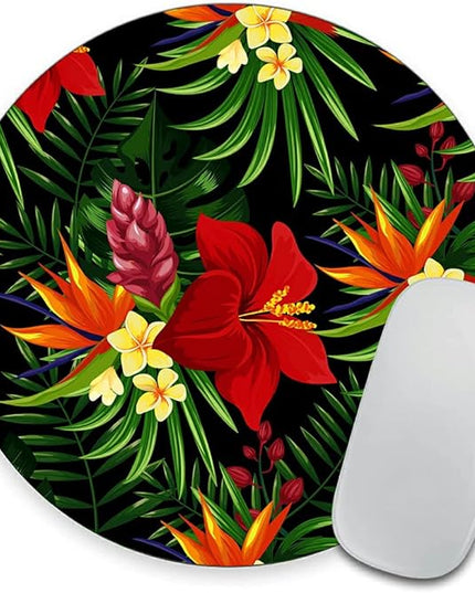 Rainforest Seamless Pattern Tropical Leaves, Tropical Jungle Plants and Exotic Flowers Round Mousepad, Personalized Custom Design Mouse Pads，Mousepad for Laptop Computers(plant1)