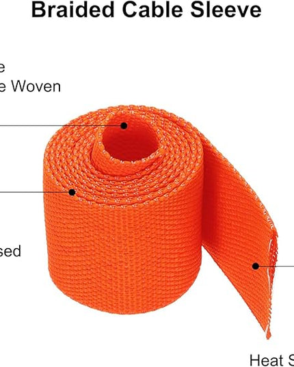 MECCANIXITY Braided Cable Sleeves Heat Shrinkable Fabric Sleeving, 1" 3ft Orange 2:1 Ratio Heat Shrinkable Cord Protector for Harness Cable, Network Cable Protection, Cable Management