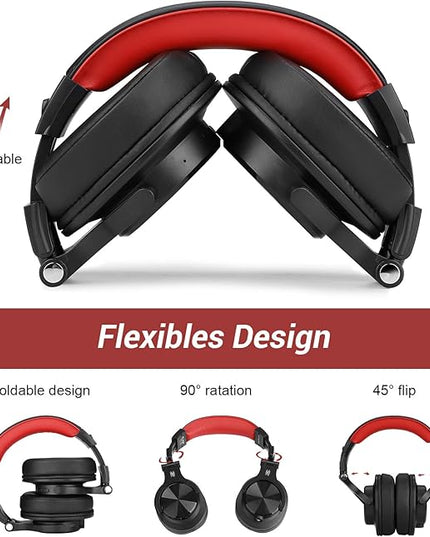 OneOdio A70 Bluetooth Over Ear Headphones, Wireless Headphones w/ 72H Playtime, Hi-Res, 3.5mm/6.35mm Wired Audio Jack for Studio Monitor & Mixing DJ Guitar AMP, Computer Laptop PC Tablet - Red