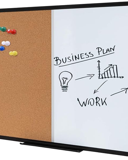 36 x 24 Inch Cork & Dry Erase Combo Board - Magnetic Whiteboard & Bulletin Board Combination - Hanging or Wall-Mounted for Office, Classroom, Home - Black Aluminum Frame