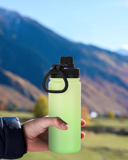 DOMICARE 16 oz Water Bottle Stainless Steel Double Wall Vacuum Insulated Water Bottle with Straw lids & Spout Lid, Leakproof