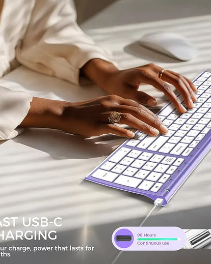iClever BK10 Bluetooth Keyboard Quiet Typing Multi-Device USB-C Rechargeable – Slim Wireless Keyboard for Mac Windows iPad Office
