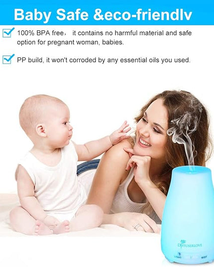 Diffuserlove Essential Oil Diffusers 200ML Remote Control Ultrasonic Mist Humidifiers BPA-Free Aromatherapy Diffuser with 7 Color Lights, Auto Shut-Off for Bedroom Office Kitchen