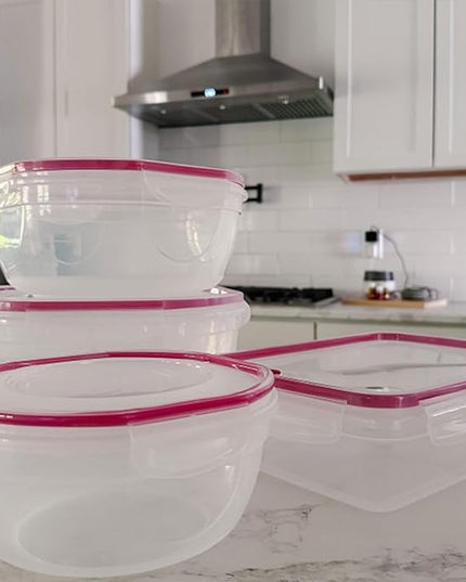 Sterilite Ultra-Seal 16 Cup Rectangle, Airtight Food Storage Container, Latching Lid, Microwave and Dishwasher Safe, Clear With Blue Gasket, 16-Pack
