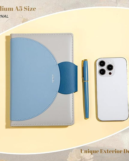 CAGIE Lined Journal for Women, 100GSM 192 Pages Leather Journals for Writing with Buckle Closure ,A5 Hardcover Diary Journaling Notebooks for Business Work School Note Taking 5.9"x8.59 (Serenity Blue)
