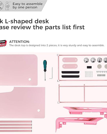 EUREKA ERGONOMIC Gaming Desk,60 Inch Pink L-Shaped Computer Desk, Corner Desk Gamer Desk Game Table with Free Mouse Pad for Girls Home Office Wood & Metal Space-Saving,Easy to Assemble,Pink