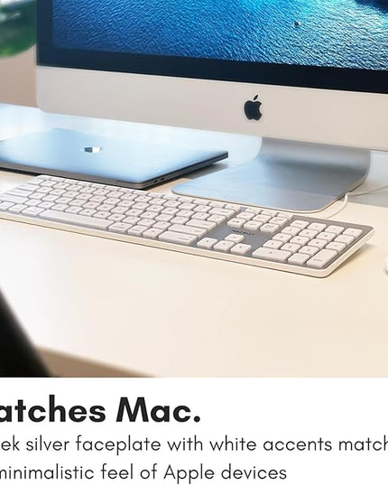 Macally Backlit Wired Keyboard for Mac | Compatible Apple Keyboard with Numeric Keypad | Comfortable All Day Typing, Compatible on MacBook Pro/Air, iMac, Mac mini/Pro - Silver