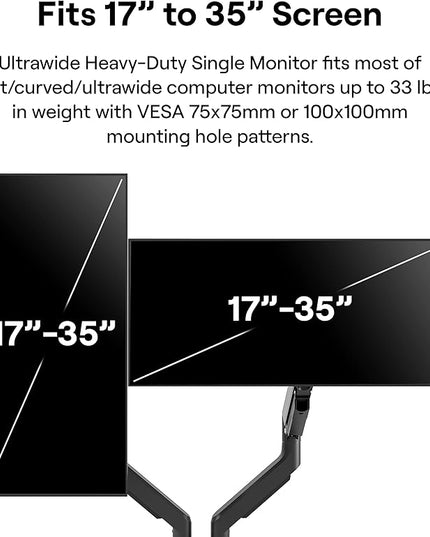 Pixio PS2D Ultrawide Heavy-Duty Premium Dual Monitor Arm Stand Desk Mount - Fits up to 35 inches Two Monitors, Weights up to 33 lbs Each, Height Adjustable, Compatible with VESA 75x75mm 100x100mm