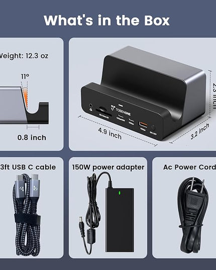 TobenONE 18-in-1 Triple 4K@60Hz Monitor Docking Station with 150W Power Supply, USB C Laptop Docking Station Stand(Single 4K@144Hz), 2.5Gbps Ethernet, 2 HDMI & DP, 8 USB, for Windows&ChromeOS