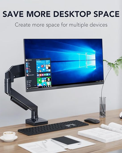 Single Monitor Arm, Monitor Mount for 17-32 inch Screens Gas Spring Adjustable Monitor Stand, Vesa Mount with Clamp and Grommet Aluminum Base - Fits 4.4 to 22lbs LCD Computer Monitors AX09DB01