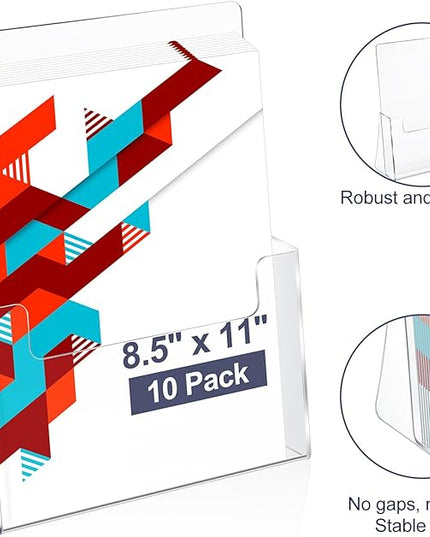 Thyle 10 Pcs Acrylic Brochure Holder Stand 8.5 x 11 Inch Plastic Flyer Holder Pamphlet Display Countertop Clear Paper Organizer Stand Acrylic Literature ‌Holding Hevice for Magazine Booklets Menu
