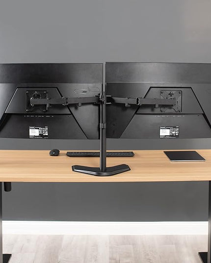 VIVO Dual LED LCD Monitor Mount, Free-Standing Desk Stand for 2 Screens up to 32 Inch, Heavy-Duty Fully Adjustable Arms with Max VESA 100x100mm, Black, STAND-V032F
