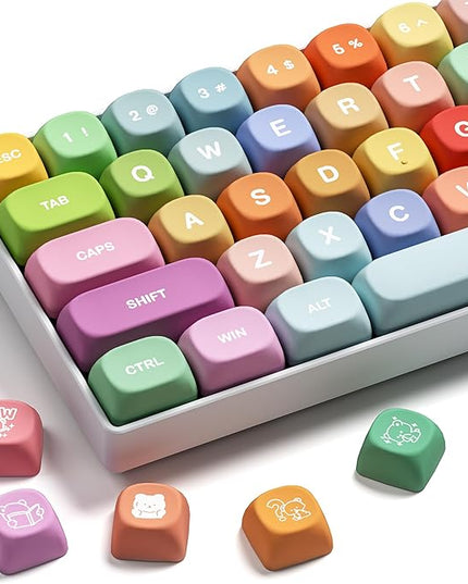 XVX Cute PBT Keycaps, Rainbow Gummy Bear Keycap Set MOA Profile, Dye-Sublimation Keyboard Keycaps Suitable for 60% 65% 75% 80% 96% 100% Layout Mechanical Keyboard with MX Switches