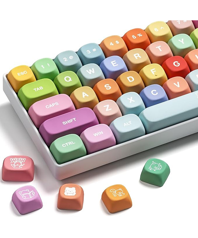 XVX Cute PBT Keycaps, Rainbow Gummy Bear Keycap Set MOA Profile, Dye-Sublimation Keyboard Keycaps Suitable for 60% 65% 75% 80% 96% 100% Layout Mechanical Keyboard with MX Switches