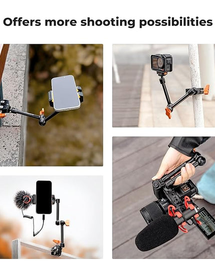 K&F CONCEPT 9.8" Magic Arm Clamp Kit with 1/4" & 3/8" Thread Screw 360° Ball Heads Articulating Magic Arm with Tripod Mount Adapter for Gopro/LED Lights/Monitor/Flash/Microphone/DSLR Camera