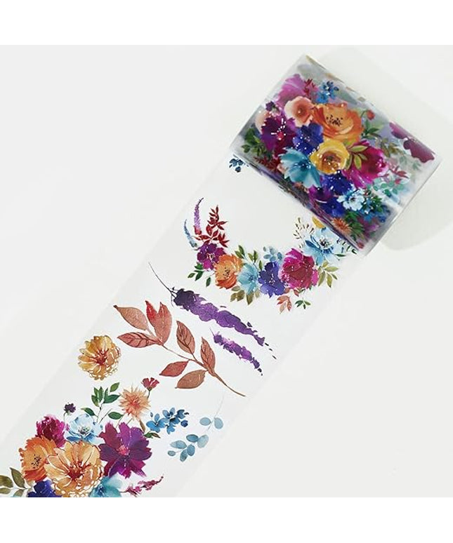 WT Pretty Florals Wide PET Tape, Single Roll, Original Designs, Floral Decorative Tape, Transparent Craft Tape for Bujo Planner & DIY Supplies, Watercolor Flowers