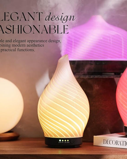 Porseme 150ml Essential Oil Diffuser Glass Color Changing Aroma Air Diffusers Aromatherapy Ultrasonic Cool Mist Humidifier 6 Running Hours Waterless Auto-Off for Sleeping Yoga Office Spa (Pure Pink)