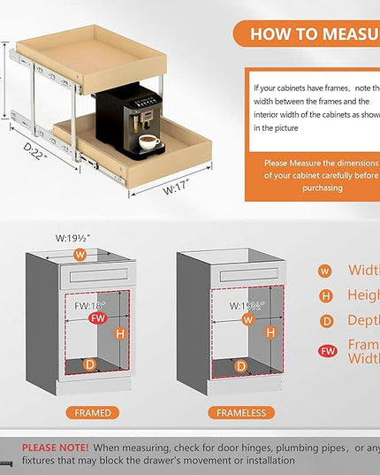 WelFurGeer 2-Tier Pull Out Cabinet Organizer with Soft Close Slides, Pull Out Drawers for Cabinets, Heavy-Duty Slide Out Drawers for Kitchen Cabinets, Under Sink, Pantry & Bathroom
