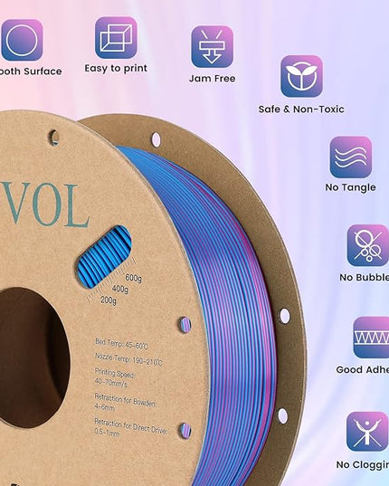 Sovol Dual Color PLA Filament 1.75mm, Silk PLA 3D Printing Material, Dual Color Filament Rose Blue 2 in 1 Coextrusion PLA Filament +/-0.02mm, 1kg/2.2lbs