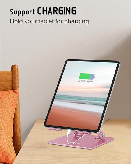 Tablet Stand Holder for Desk, Adjustable Desktop Tablet Holder, Foldable Aluminum Tablet Mount for iPad pro 12.9, iPad Air Mini, Samsung Galaxy Tabs Z Fold Kindle Fire,4-12 inch, Rose Gold