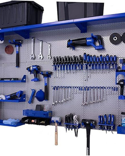 OmniWall Weekend Warrior XL Metal Pegboard Wall Organization System (Silver/Blue)