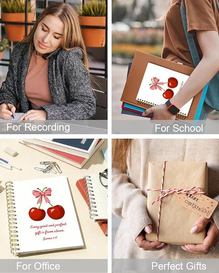 Every Good And Perfect Gift is From Above Spiral Notebook for Office, James 1:17 Bible Verse Journal, Cute Cherry Notebook, Christian Faith Gifts for Women Girls, Preppy Coquette School Supplies
