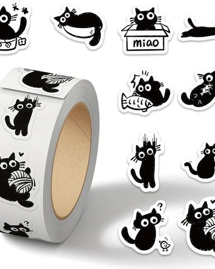 500 Pcs Cute Black Cat Sticker for Teen - Sticker Graphic - Cartoon Stickers for Water Bottles Laptop Cat Meme Stickers Waterproof Aesthetic Vinyl Decals Stickers for Adults Teens
