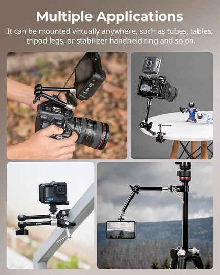 SMALLRIG Clamp w/ 1/4" and 3/8" Thread and 9.8 Inches Adjustable Friction Power Articulating Magic Arm with 1/4" Thread Screw for LCD Monitor/LED Lights - KBUM2732B