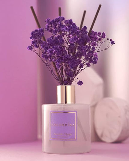 Cocorrína Premium Reed Diffuser Set with Preserved Baby's Breath & Cotton Stick Lavender Thyme | 6.7oz Scent Fragrance Lavender Oil Diffuser for Bedroom Bathroom Home Décor