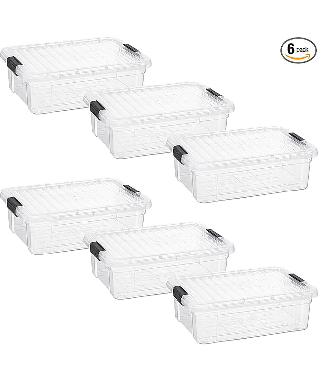 Superio Storage Bins with Lids- 6 Pack, 7.4 Qt Clear Boxes for Organizing, Stackable Plastic Containers- BPA Free, Non-Toxic, Odor Free, Organizer for Home, Office, Dorm