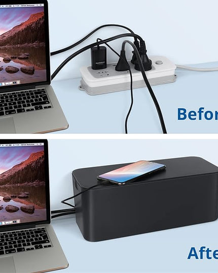 ZhiYo Cable Management Box Black, 2Pack Cord Organizer Box - Extra Large and Medium Size, Cord Hider Box to Conceal Power Strips on Desk or Floor, Made from Electrically Safe ABS Material