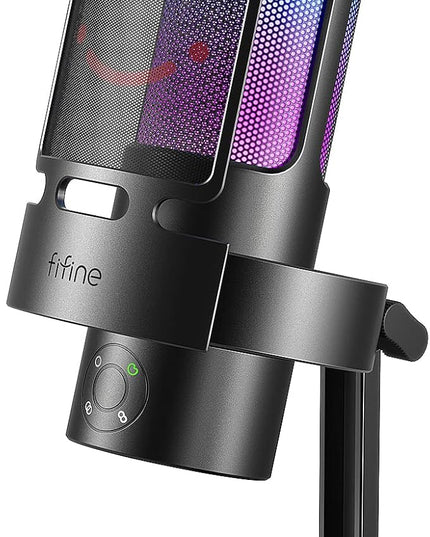 FIFINE Gaming USB Microphone, PC Computer Mic with 4 Polar Patterns for Podcast Streaming Recording YouTube, RGB Condenser Desktop Mic for Windows, Mac, with Headphone Jack-AmpliGame A8 Plus