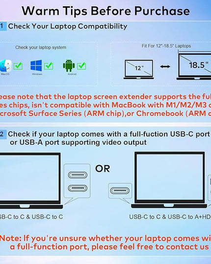Laptop Screen Extender, 15.6" FHD Laptop Monitor Extender, Triple Portable Monitor for 12"-18.5" Laptops, Plug & Play, 360° Rotation Screen, Compatible with MacOS/Wins/Switch/Surface