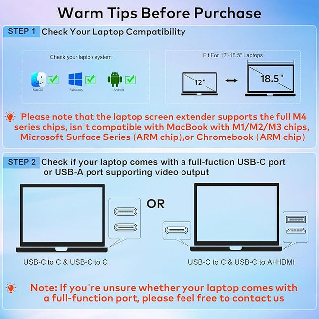 Laptop Screen Extender, 15.6" FHD Laptop Monitor Extender, Triple Portable Monitor for 12"-18.5" Laptops, Plug & Play, 360° Rotation Screen, Compatible with MacOS/Wins/Switch/Surface