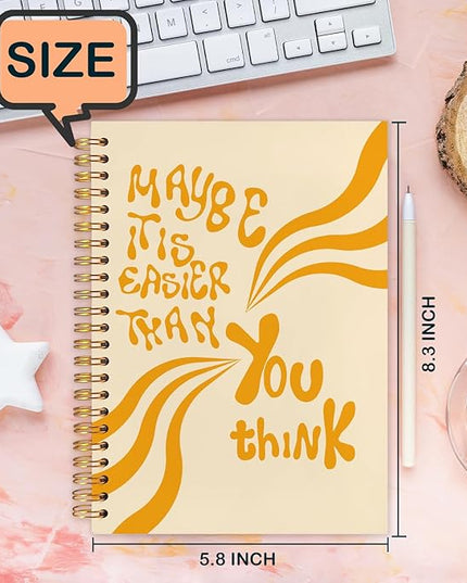 Abstract Orange Inspirational Spiral Journal Notebook 5.5x8.3in, Positive Affirmation Gifts, Maybe It Is Easier Than You Think Motivational Notebooks for Note Taking, Hardcover Notebook