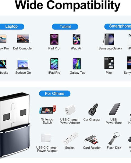 𝟒𝐏𝐚𝐜𝐤 𝐔𝐩𝐠𝐫𝐚𝐝𝐞𝐝 USB to USB C Adapter,Type-C Female to A Male Car Charger OTG Converter for Apple Watch Ultra 8 9 10,iPhone 16 15 14 13 Pro Max,Samsung S24,Nintendo Switch,AirPods,iPad,Car