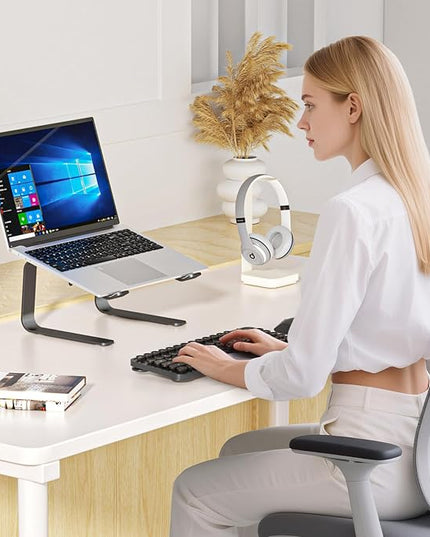 suptek Aluminum Laptop Stand,Ergonomic Detachable Computer Laptop Stand for Desk,Ventilated Cooling Design,Notebook Riser Compatible with MacBook Air/Pro, Dell, HP, Lenovo More 10-16" Laptops, Black